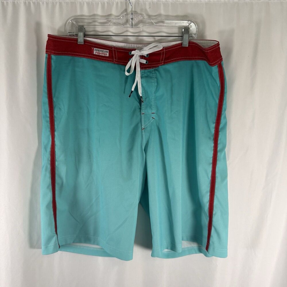 American Fighter Board Shorts Men's 38 Blue Red Tie Athletic Flat Front